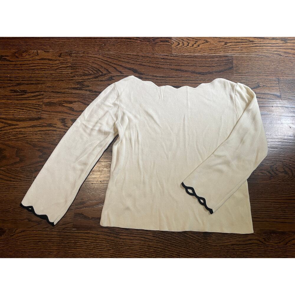 Japanese brand natural couture scalloped rib knit top Sz. S minimalist
